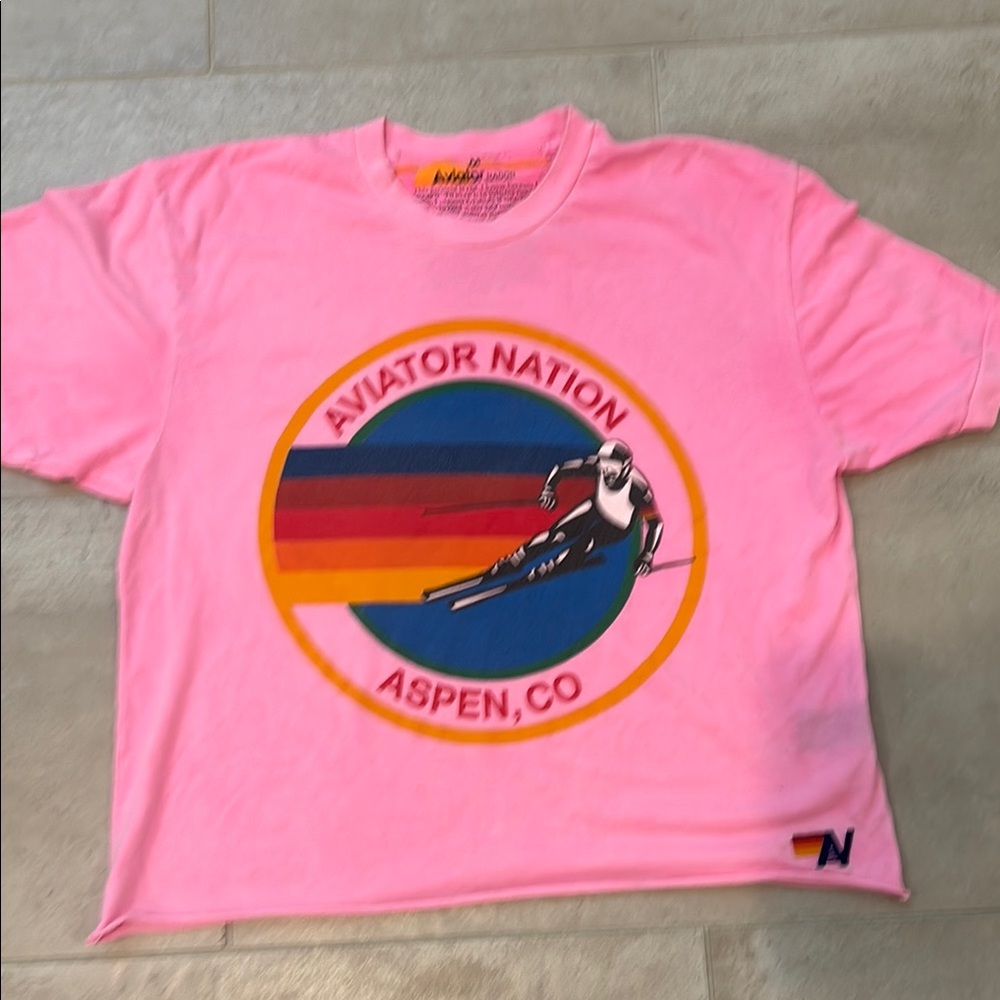 Aviator Nation Pink Aspen Graphic Tee size M